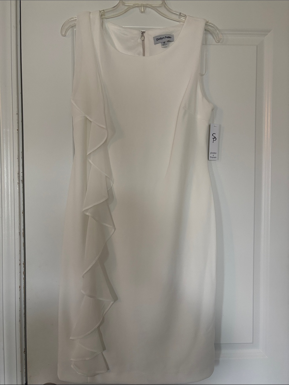 Shelby & Palmer Cream Sleeveless Ruffle Sheath Dress